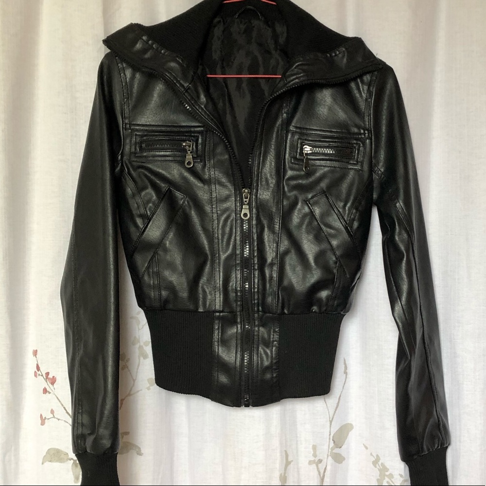 Black Faux leather riding jacket